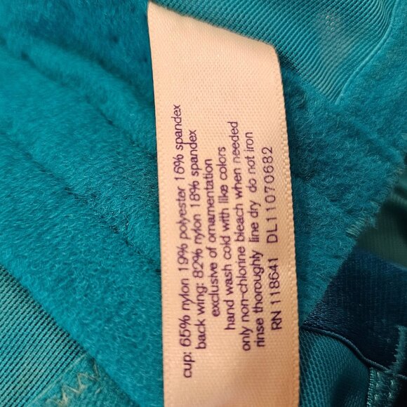 Cacique 44G Turquoise Lace Full Coverage Underwire Bra teal gold  accent wires - Picture 11 of 12